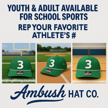Load image into Gallery viewer, CUSTOM NUMBER SPORT HAT - YOUTH AND ADULT | AMBUSH HAT CO
